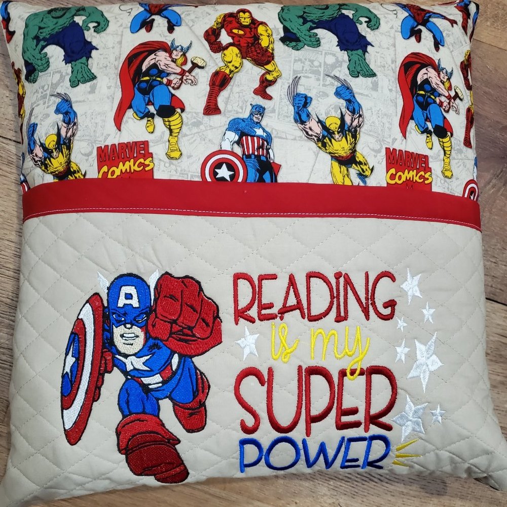 Captain America Marvel Reading Book Pocket Pillow 16"x16"